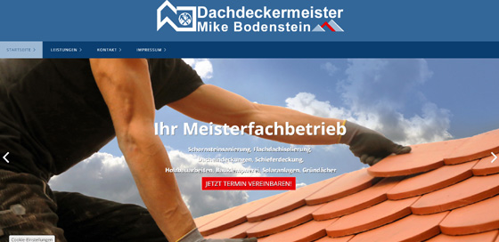 Bild zeigt Webseite von Dachdeckermeister Bodenstein Blankenburg.